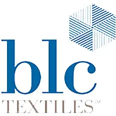 BLC Textiles logo: blue 'blc' wordmark with a light-brown 'TEXTILES' text and a geometric blue hexagonal emblem to the top-right.