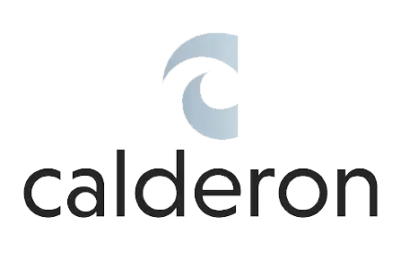 Calderon logo: a blue abstract circular mark above the lowercase word 'calderon'.