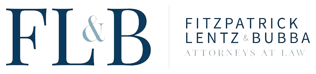 Fitzpatrick Lentz & Bubba Attorneys at Law logo with dark blue FL&B initials and divider.